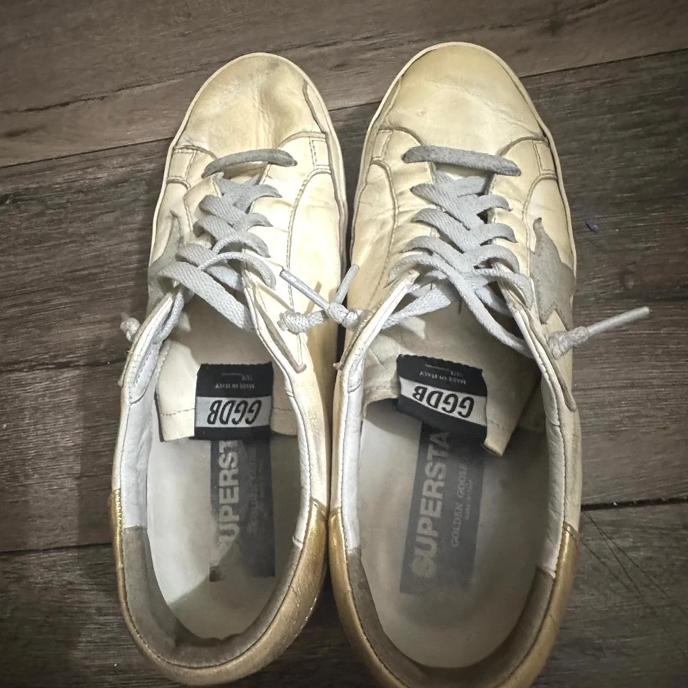 Golden Goose Tan and White Classic Star Sneakers - Picture 3 of 12